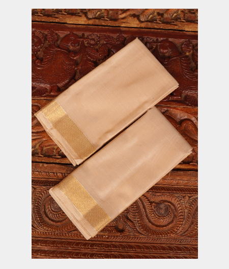 Beige Handwoven Kanjivaram Silk Dhoti and Vastharam T227073-image