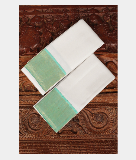 White Handwoven Kanjivaram Silk Dhoti and Vastharam T218271-image