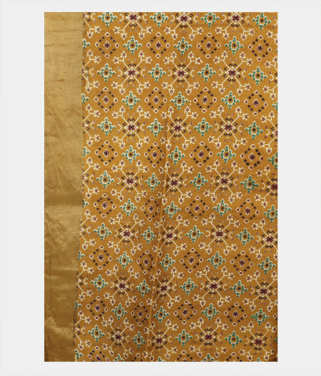 Mustard Yellow Printed Raw Silk Saree T2144933