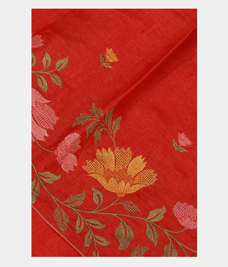 Red Tussar Embroidery Saree T215945-image