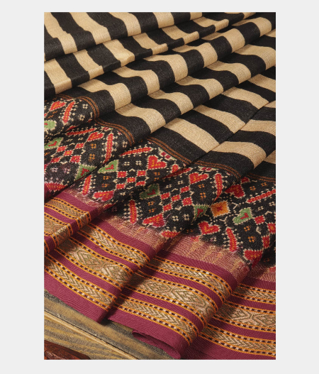 Black and Beige Vidarbha Tussar Saree T228113-image