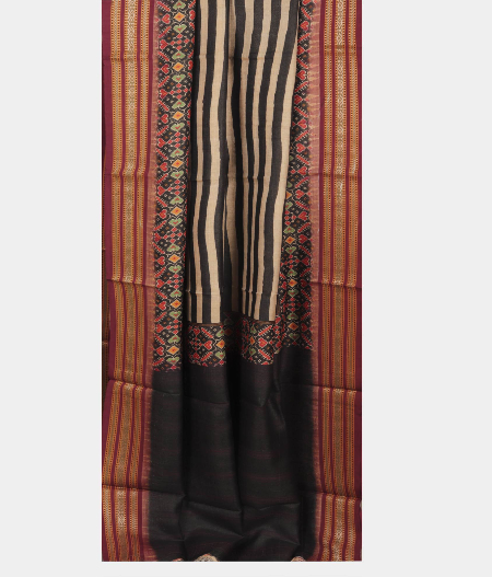 Black and Beige Vidarbha Tussar Saree T2281134
