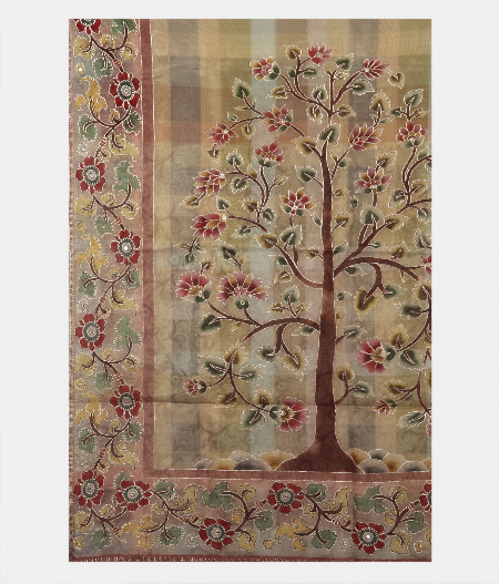 Grey Kora Organza Embroidery Saree T2245064