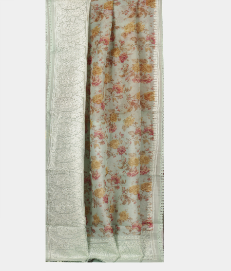 Light Blue Kora Organza Embroidery Saree T2260952