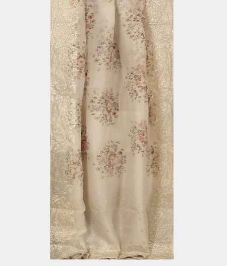 White Kora Organza Embroidery Saree  T2248882