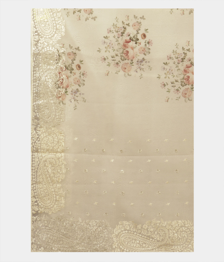 White Kora Organza Embroidery Saree  T2248884