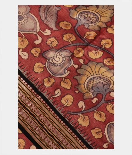 Rust Tussar Handpainted Kalamkari Saree T227588-image