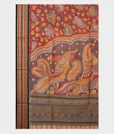 Rust Tussar Handpainted Kalamkari Saree T2275884