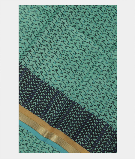 Blue Printed Silk Saree T162622-image