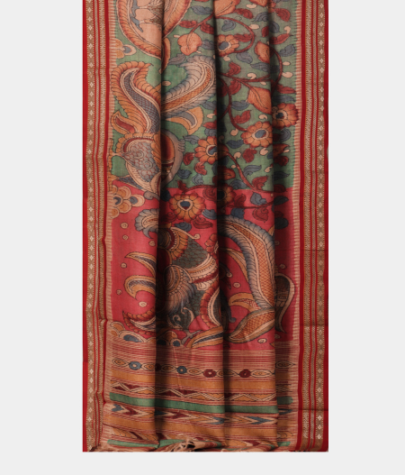 Green Tussar Handpainted Kalamkari Saree T2275812
