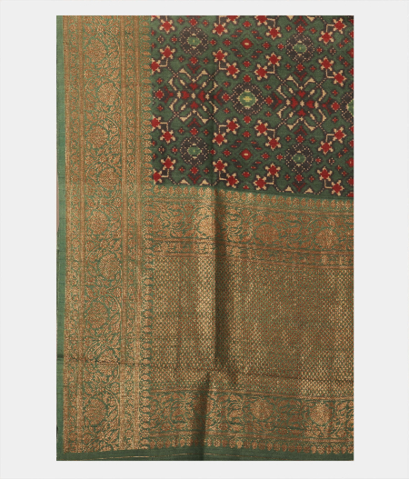 Bottle Green  Tussar Printed Saree T2286574