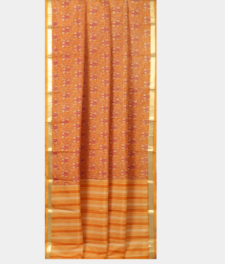 Yellow Printed Silk Saree T162622 C2