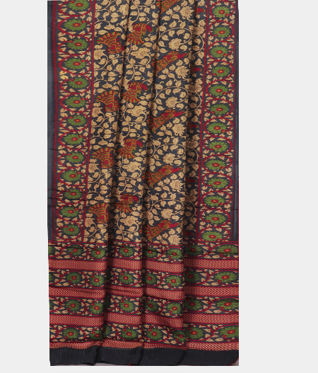 Black Printed Silk Saree T2165032