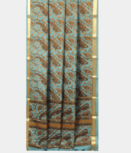 Light Blue Printed Silk Saree T162622 A2