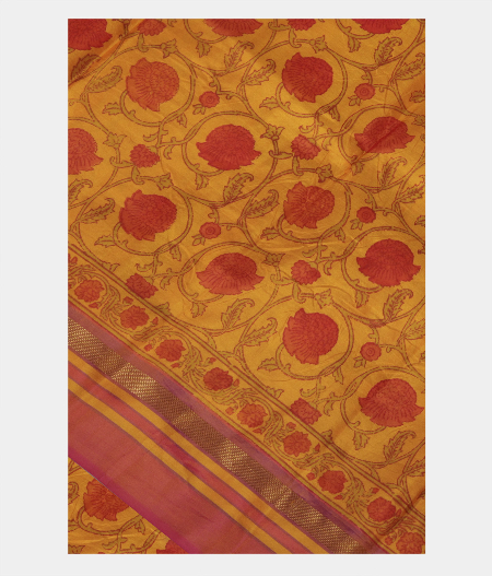 Yellow Printed Silk Saree T166684-image