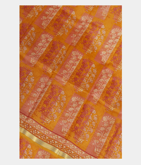 Yellow Printed Silk Saree T162622 F-image