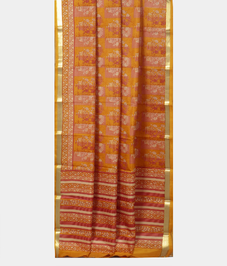 Yellow Printed Silk Saree T162622 F2