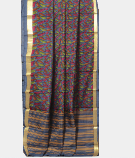Blue Printed Silk Saree T162622 B2