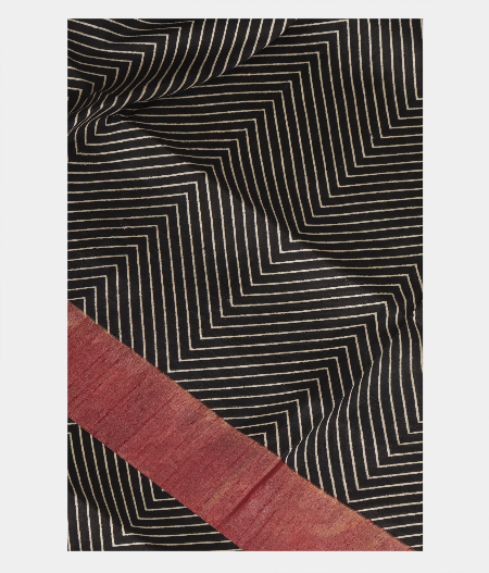 Black Printed Raw Silk Saree T214500-image