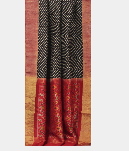 Black Printed Raw Silk Saree T2145002