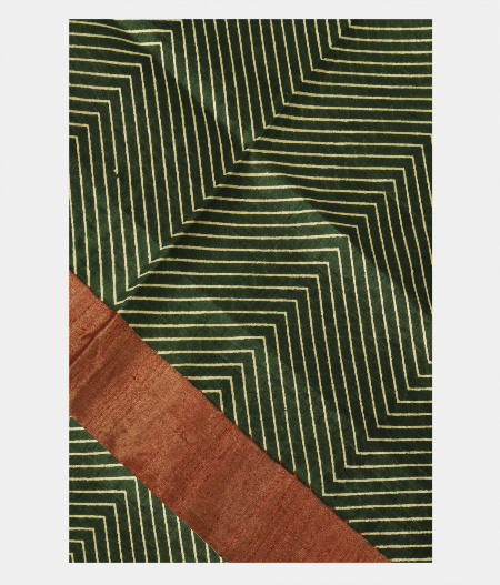Bottle Green Printed Raw Silk Saree T214501-image