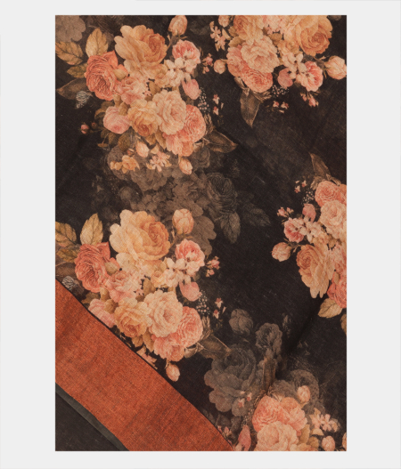 Black Linen Printed Saree T227324-image