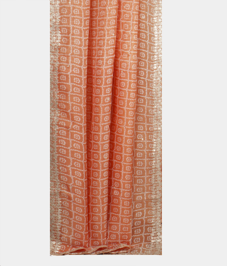 Peach Kora Organza Printed Saree T2276242
