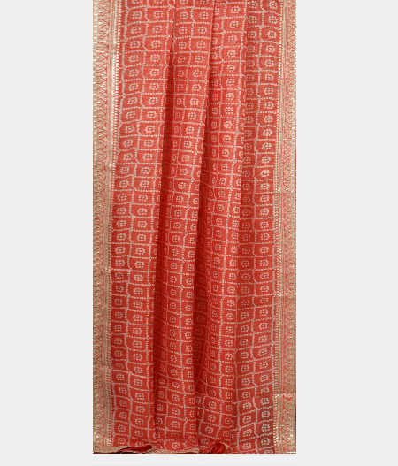 Dark Peach Kora Organza Printed Saree T2294782