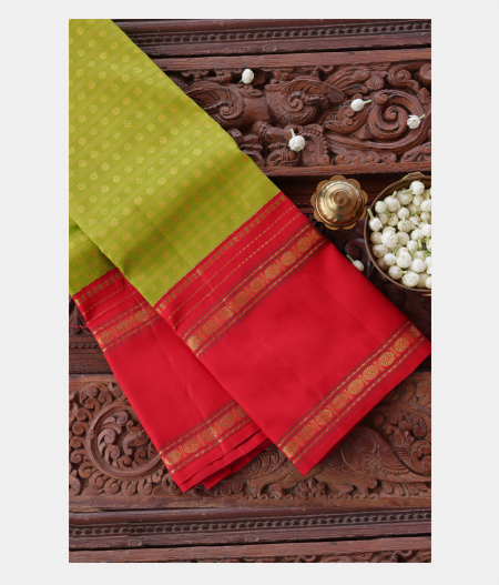 Lime Green Handwoven Kanjivaram Silk Saree T187780-image