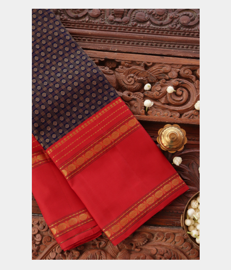 Midnight Blue Handwoven Kanjivaram Silk Saree T227205-image