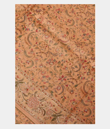 Light Peach Tussar Printed Saree T227629-image