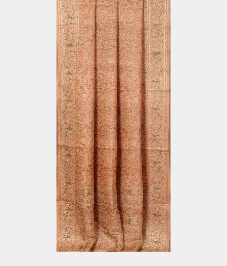 Light Peach Tussar Printed Saree T2276292