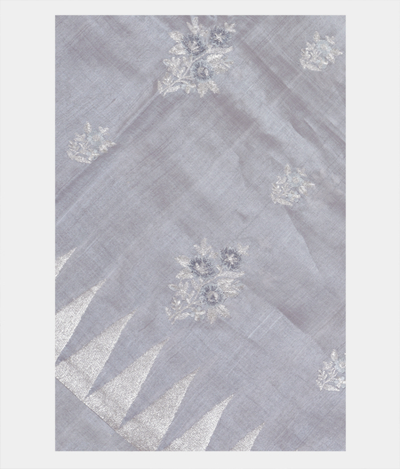 Silver Grey Tussar Embroidery Saree T229495-image