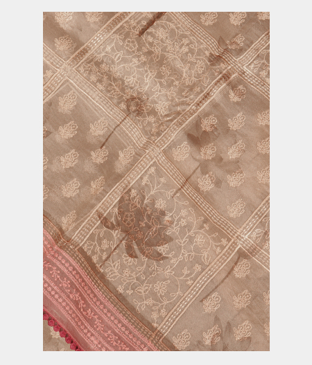 Beige Kora Organza Embroidery Saree T228587-image