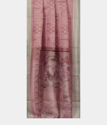 Pinkish Lavender Kora Organza Embroidery Saree  T2285862
