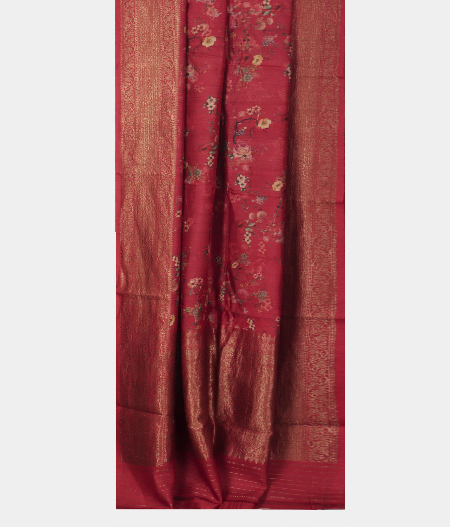 Red Tussar Printed Saree T2286452