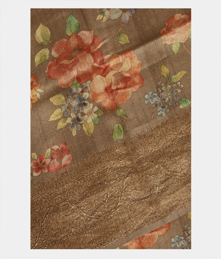 Light Brown Tussar Printed Saree T228639-image