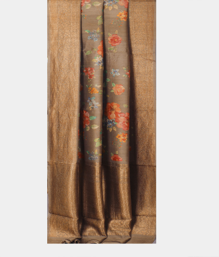 Light Brown Tussar Printed Saree T2286392