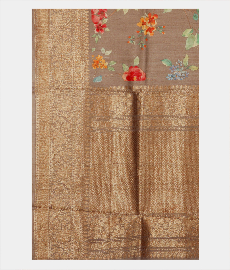 Light Brown Tussar Printed Saree T2286394