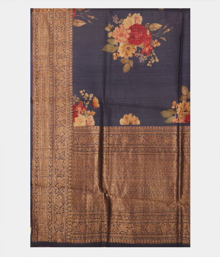 Blue Tussar Printed Saree T2286254