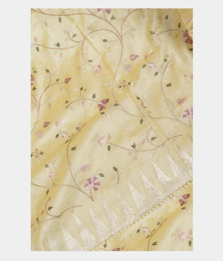 Light Yellow Tussar Embroidery Saree T229487-image