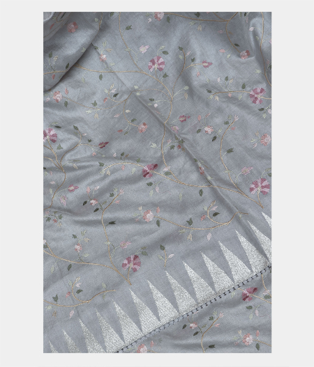 Grey Tussar Embroidery Saree T229490-image