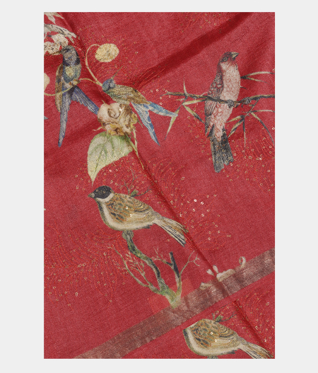 Red Tussar Embroidery Saree T219371-image