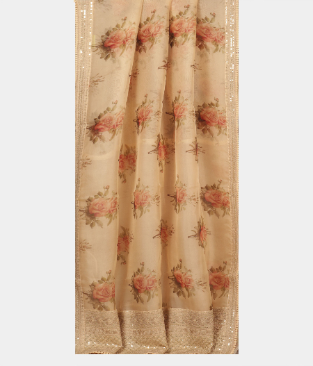 Peach Kora Organza Embroidery Saree T2263202