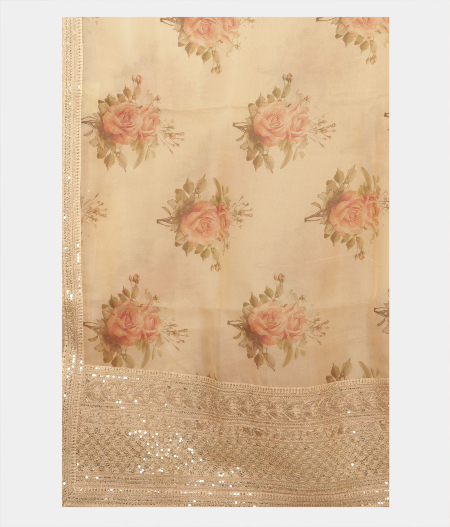 Peach Kora Organza Embroidery Saree T2263204