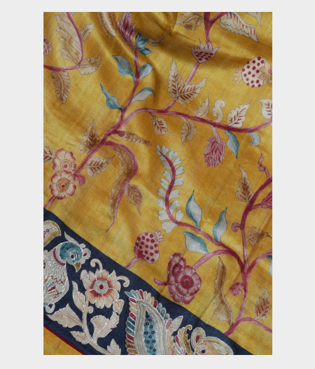 Yellow Tussar Embroidery Saree T227633-image