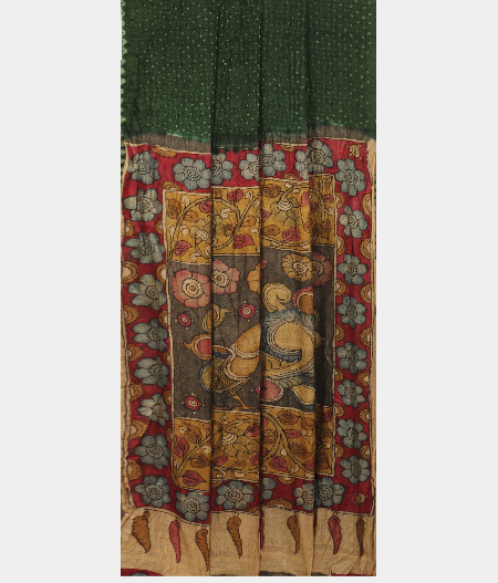 Bottle Green Bandhani Tussar Saree T2293192