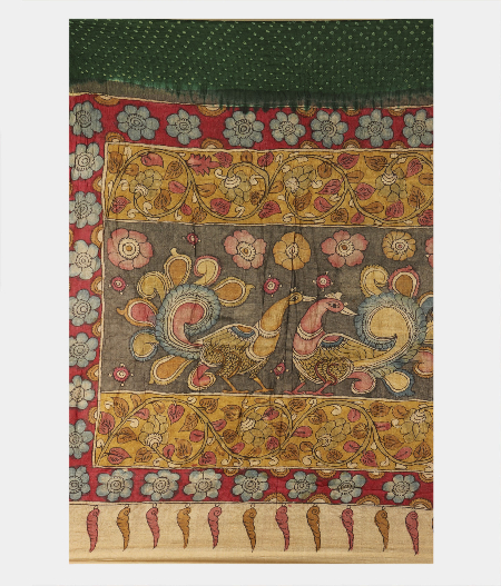 Bottle Green Bandhani Tussar Saree T2293194