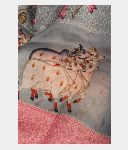 Blue Kora Organza Printed Saree T2294452