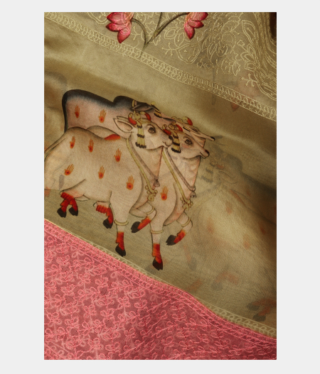 Light green Kora Organza Printed Saree T2294502